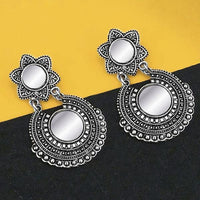Jeweljunk Oxidised Plated Mirror Dangler Earrings  - 1316203B