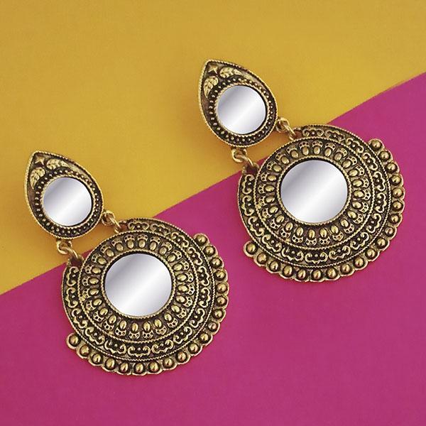 Jeweljunk Antique Gold Plated Mirror Dangler Earrings - 1316204A