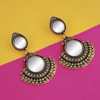 Jeweljunk Antique Gold Plated Mirror Dangler Earrings - 1316206A