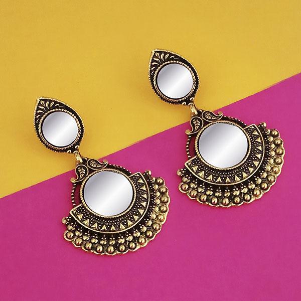 Jeweljunk Antique Gold Plated Mirror Dangler Earrings - 1316206A