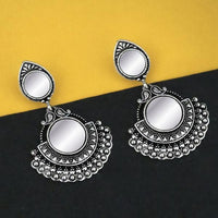 Jeweljunk Oxidised Plated Mirror Dangler Earrings  - 1316206B