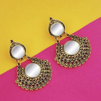 Jeweljunk Antique Gold Plated Mirror Dangler Earrings  - 1316207A