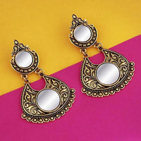 Jeweljunk Antique Gold Plated Mirror Dangler Earrings - 1316208A