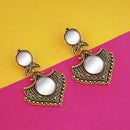 Jeweljunk Antique Gold Plated Mirror Dangler Earrings - 1316209A