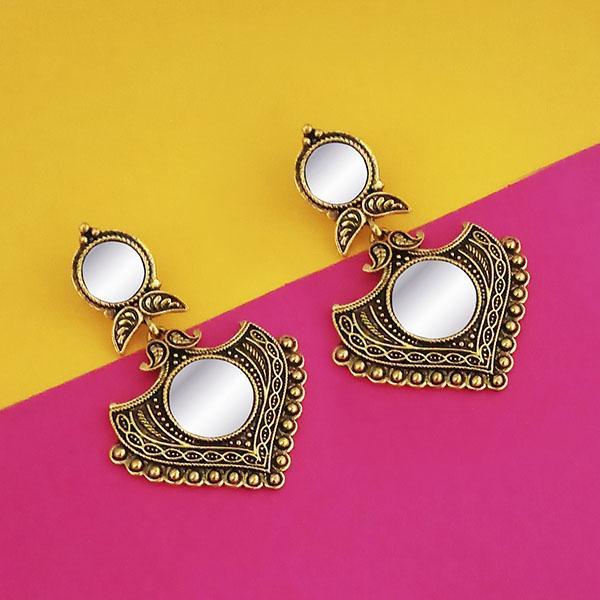 Jeweljunk Antique Gold Plated Mirror Dangler Earrings - 1316209A
