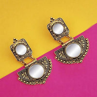 Jeweljunk Antique Gold Plated Mirror Dangler Earrings  - 1316211A