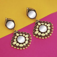 Jeweljunk Antique Gold Plated Mirror Dangler Earrings  - 1316212A
