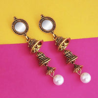 Jeweljunk Antique Gold Plated Mirror Jhumki Earrings  - 1316213A