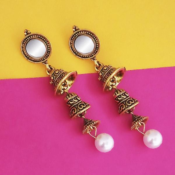 Jeweljunk Antique Gold Plated Mirror Jhumki Earrings  - 1316213A