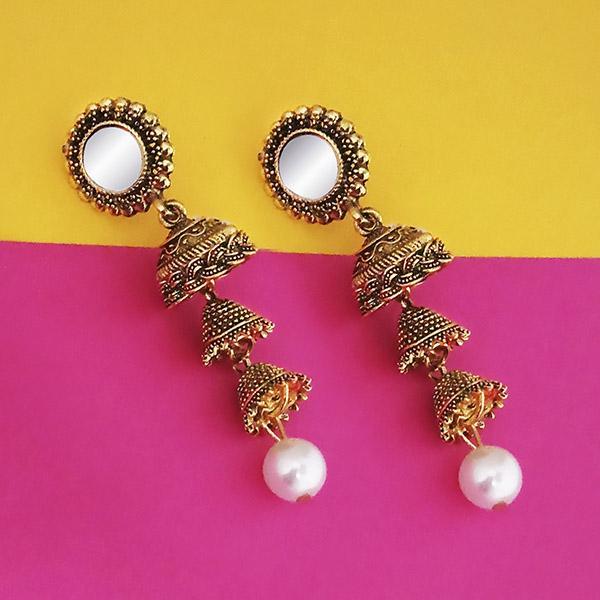 Jeweljunk Antique Gold Plated Mirror Jhumki Earrings  - 1316215A