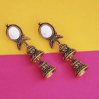 Jeweljunk Antique Gold Plated Mirror Jhumki Earrings  - 1316219A