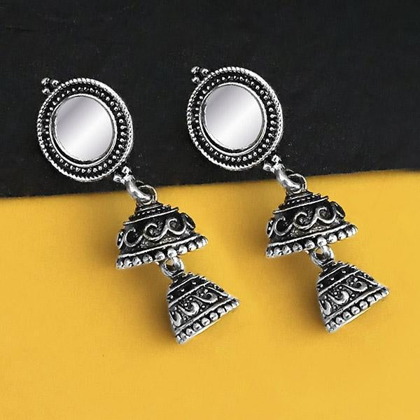 Jeweljunk Oxidised Plated Mirror Jhumki Earrings  - 1316220B