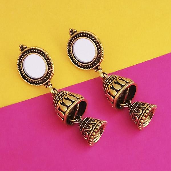 Jeweljunk Antique Gold Plated Mirror Jhumki Earrings  - 1316223A