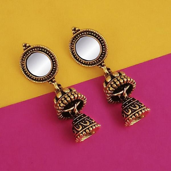Jeweljunk Antique Gold Plated Mirror Jhumki Earrings  - 1316224A