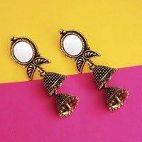 Jeweljunk Antique Gold Plated Mirror Jhumki Earrings - 1316227A