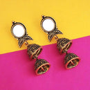 Jeweljunk Antique Gold Plated Mirror Jhumki Earrings  - 1316229A
