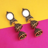 Jeweljunk Antique Gold Plated Mirror Jhumki Earrings  - 1316229A