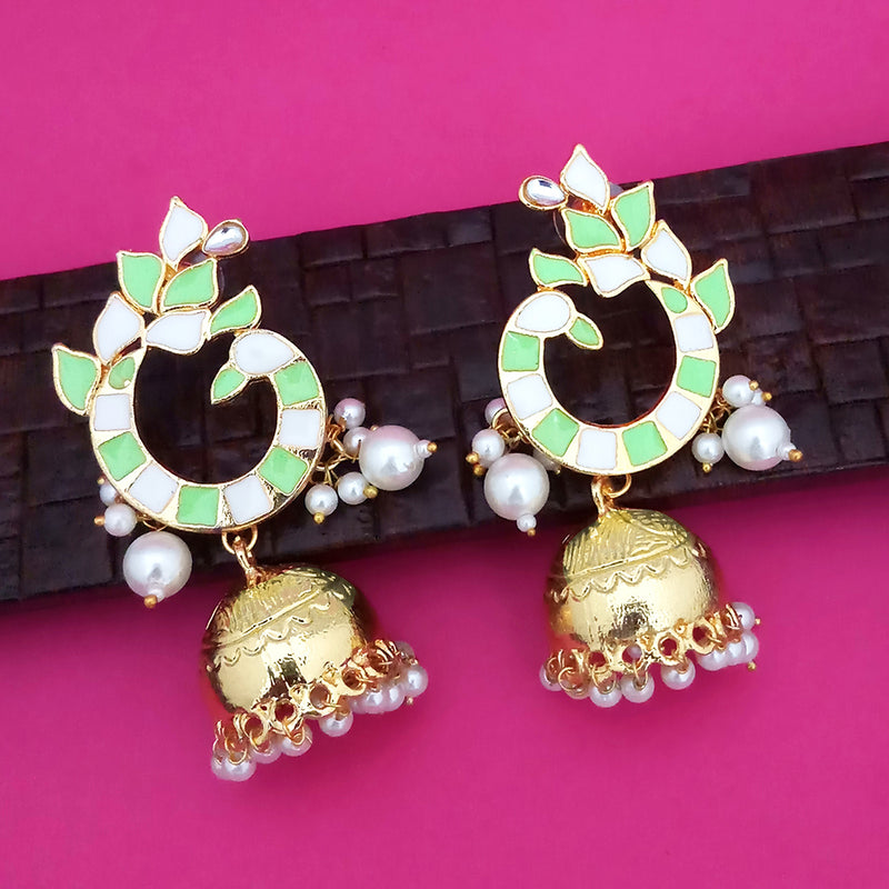 Kriaa Green Meenakari Peacock Design Jhumka Earrings