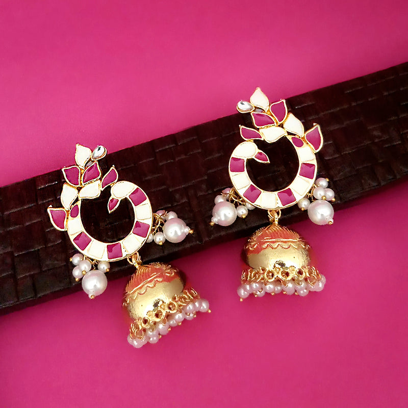 Kriaa Pink Meenakari Peacock Design Jhumka Earrings