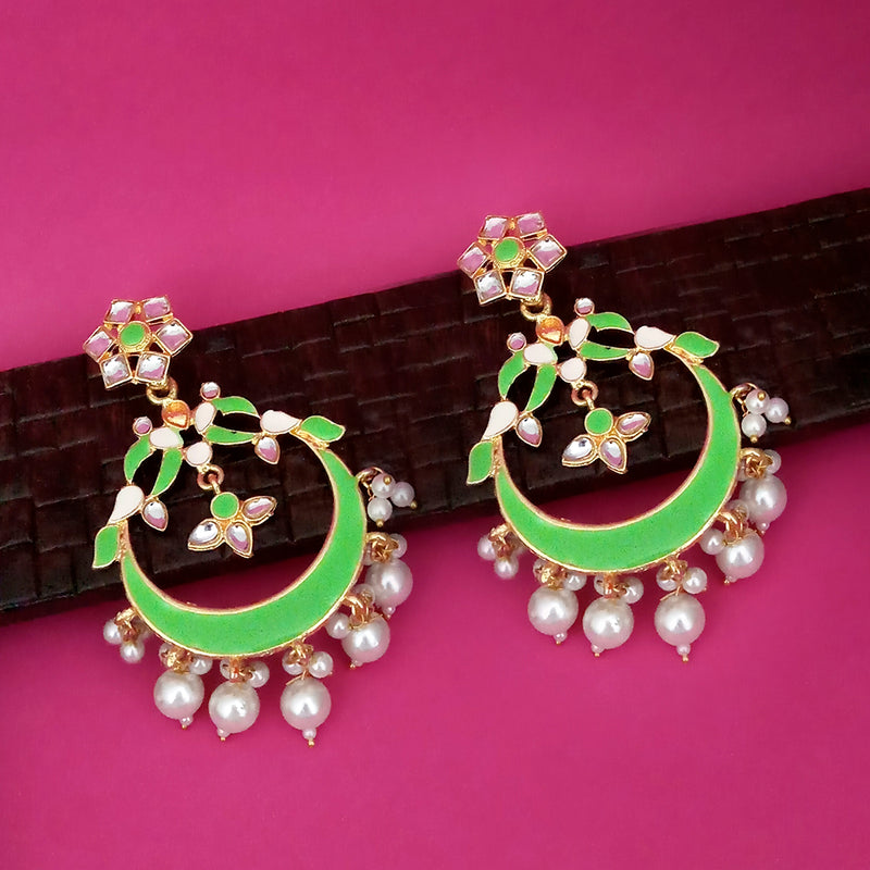 Kriaa Green Meenakari Gold Plated Chandbali Dangler Earrings