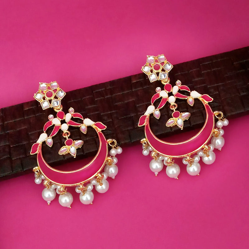 Kriaa Pink Meenakari Gold Plated Chandbali Earrings