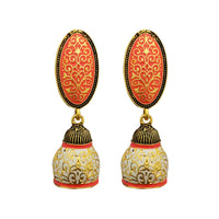 Kriaa Gold Plated Orange Meenakari Jhumka Earrings