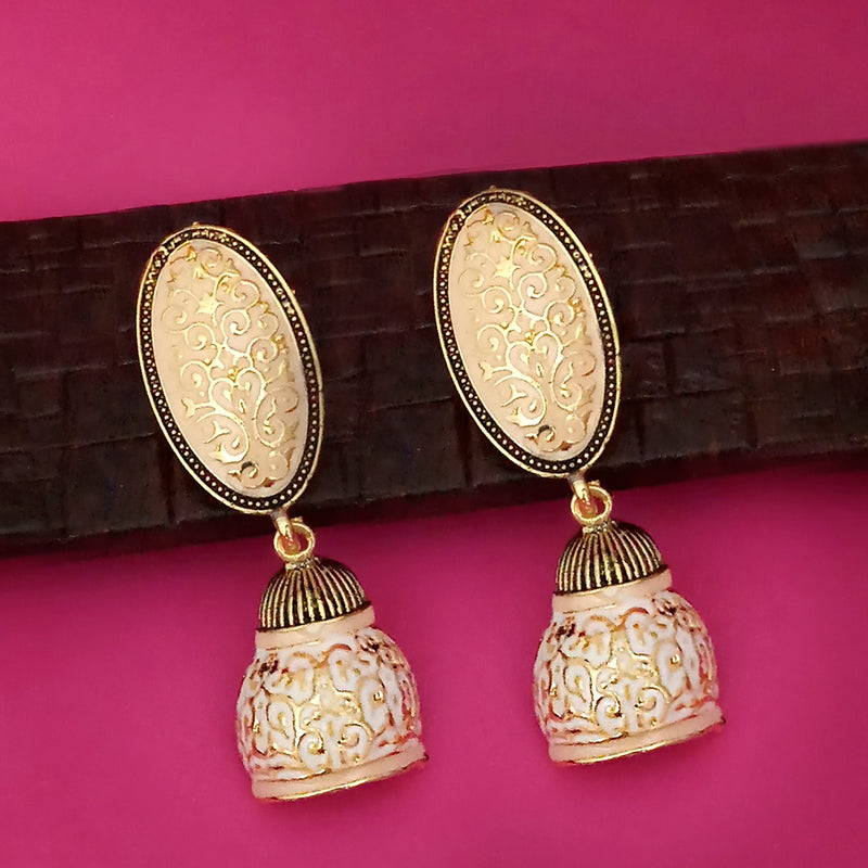 Kriaa Gold Plated Peach Meenakari Jhumka Earrings