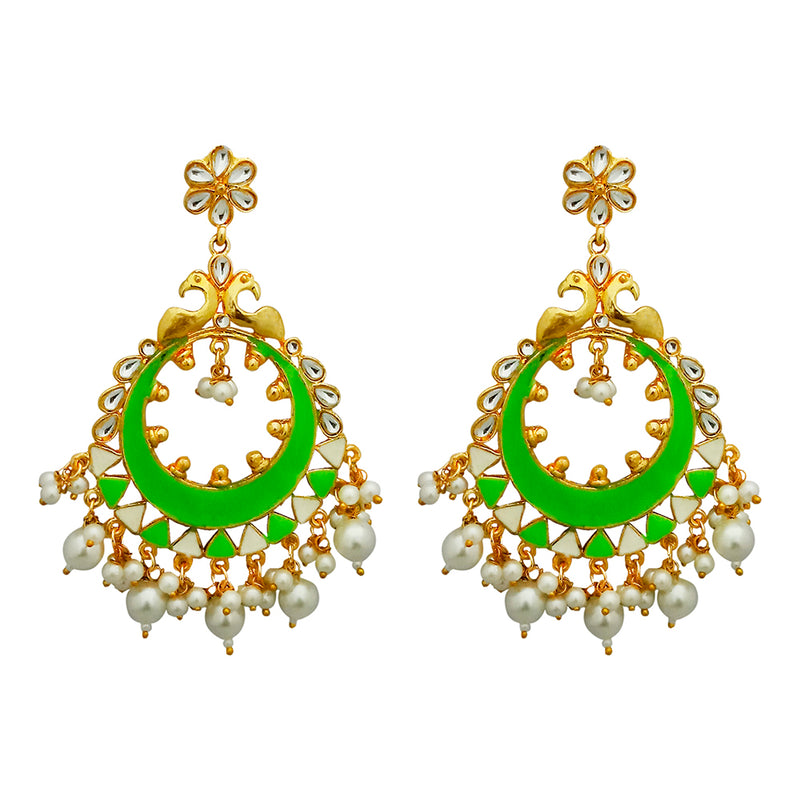 Kriaa Green Meenakari Gold Plated Chandbali Earrings