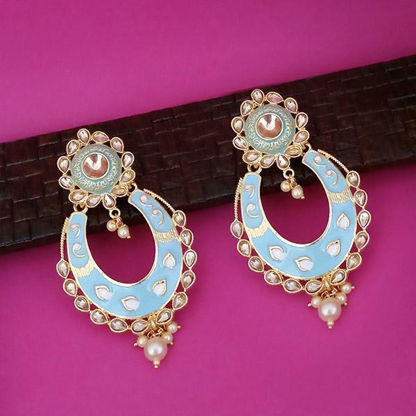 Kriaa Blue Meenakari Kundan Dangler Earrings - 1316327A