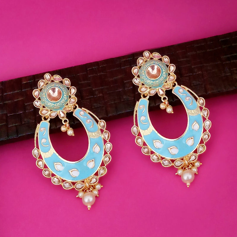 Kriaa Blue Meenakari Gold Plated Chandbali Earrings - 1316327A