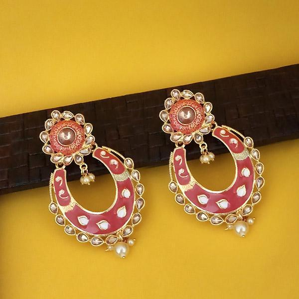 Kriaa Red Meenakari Kundan Dangler Earrings - 1316327B