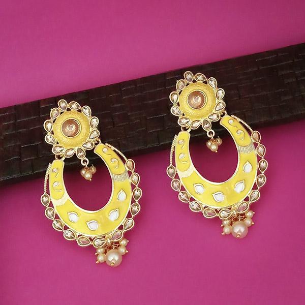 Kriaa Yellow Meenakari Kundan Gold Plated Dangler Earrings - 1316327C