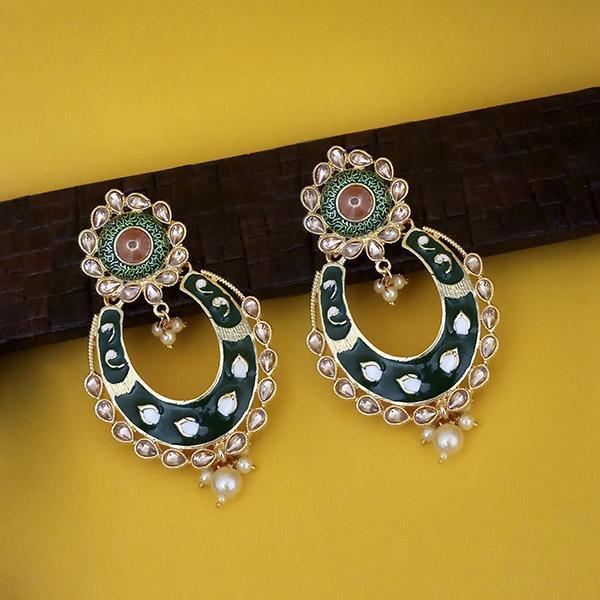 Kriaa Green Meenakari Gold Plated Kundan Dangler Earrings  - 1316327D