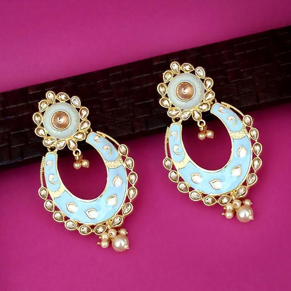 Kriaa Gold Plated Blue Meenakari Kundan Dangler Earrings - 1316327J