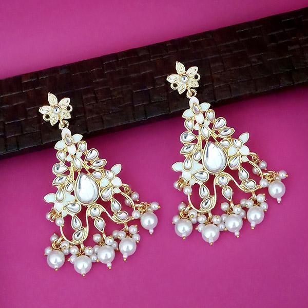 Kriaa White Kundan Meenakari Gold Plated Dangler Earrings - 1316329F