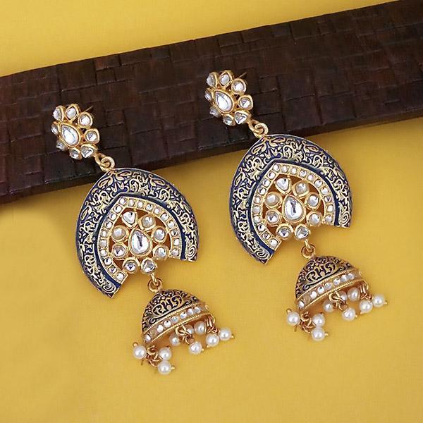 Kriaa Blue Meenakari Gold Plated Kundan Jhumki Earrings - 1316332C