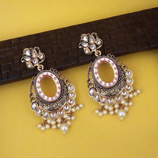 Kriaa Pink Meenakari Gold Plated Kundan Dangler Earrings  - 1316338C