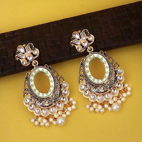 Kriaa Green Meenakari Gold Plated Kundan Dangler Earrings  - 1316338D