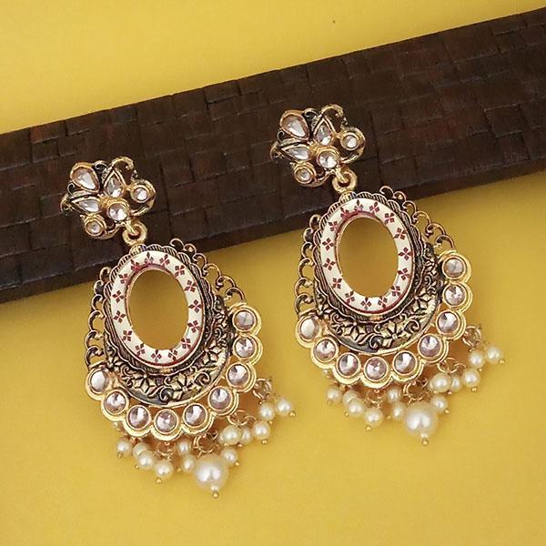 Kriaa Maroon Meenakari Gold Plated Kundan Dangler Earrings  - 1316338E