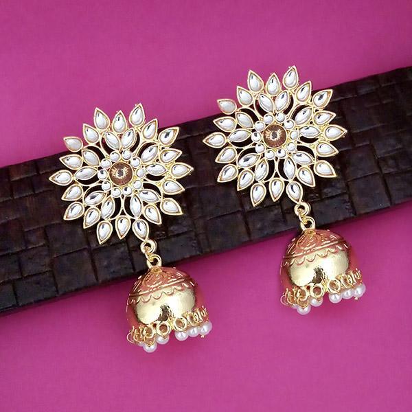 Kriaa White Kundan Gold Plated Jhumki Earrings - 1316340A