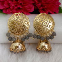 Kriaa Grey Beads Gold Plated Jhumka Earrings