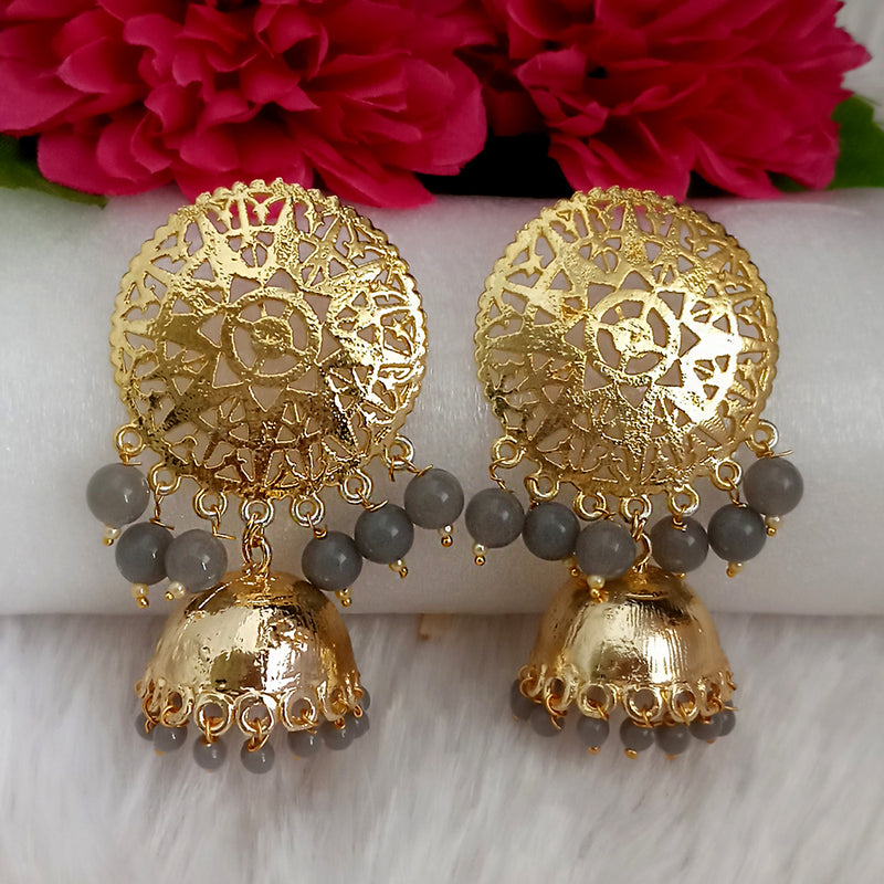 Kriaa Grey Beads Gold Plated Jhumka Earrings