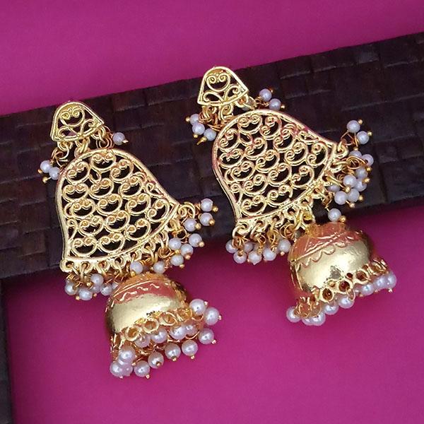 Kriaa Gold Plated White Pearl Jhumki Earrings