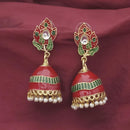 Kriaa Gold Plated Red Meenakari And Kundan Jhumki Earrings - 1316366A