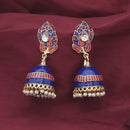 Kriaa Gold Plated Blue Meenakari And Kundan Jhumki Earrings - 1316366B