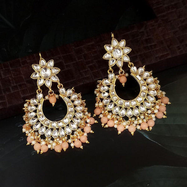 Kriaa Gold Plated Peach Beads And Kundan Dangler Earrings - 1316369K