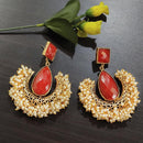 Kriaa Gold Plated Red Stone and Pearl Dangler Earrings - 1316374A