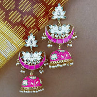 Kriaa Gold Plated Red Meenakari And Kundan Jhumki Earrings - 1316379A