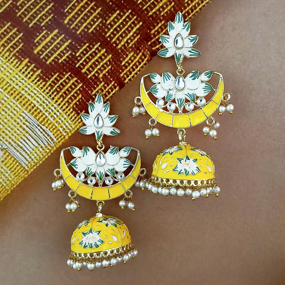 Kriaa Gold Plated Red Meenakari And Kundan Jhumki Earrings - 1316379A