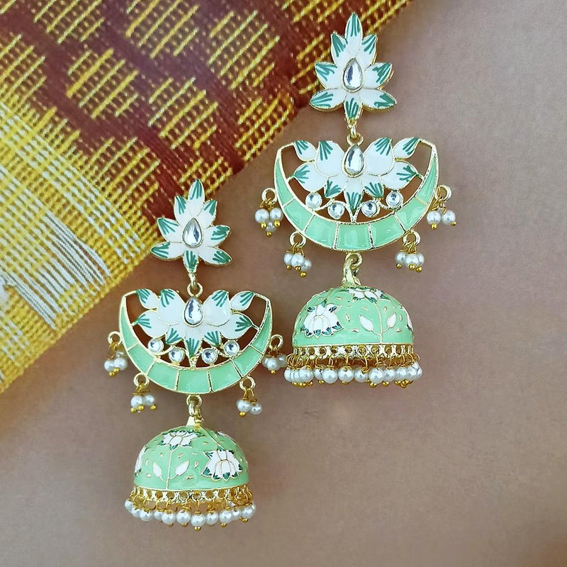 Kriaa Gold Plated Red Meenakari And Kundan Jhumki Earrings - 1316379A